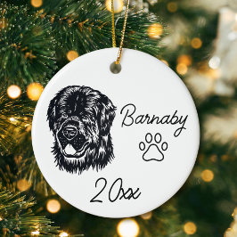 Newfoundlandshund Anpassat Namn & År Linje Konst Julgransprydnad Keramik