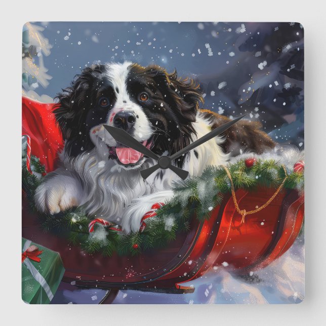 Newfoundlandshund Jul Festivitet Fyrkantig Klocka (Framsida)