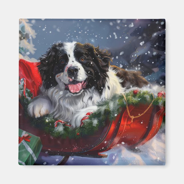 Newfoundlandshund Jul Festivitet Magnet (Framsidan)