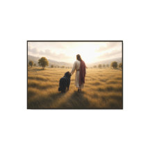 Newfoundlandshund som går med Jesus