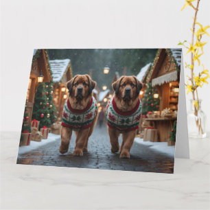 Newfoundlandshundar Jul Snö Högtid Kort