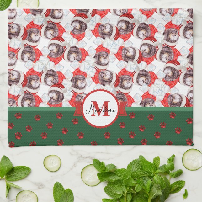 Newfypoo Mönster Monogram Jul Hund Kökshandduk (Vikta)