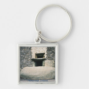 Newgrange Ireland, Spiral art-symboler sten Fyrkantig Silverfärgad Nyckelring