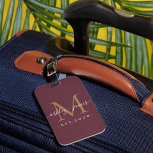 Newlyed Monogram Namn År Guld Burgundy Bagagebricka