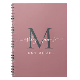 Newlyed Monogram Namn Year Dusty Ro Anteckningsbok