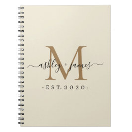 Newlyed Monogram Namn Year Guld Ivory Anteckningsbok