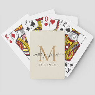 Newlyed Monogram Namn Year Guld Ivory Casinokort