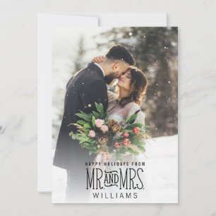 Newlyed Mr. & Mrs Hand-Lettered Photo Helgdag Julkort