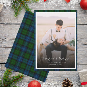 Newlyed Photo Married och Merry Campbell Tartan Julkort