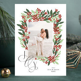 Newlyged Calligraphy JOY Blommigt Jul Photo Julkort