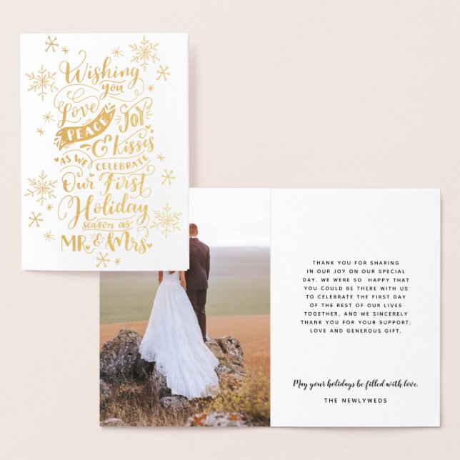 Newlyged Helgdag Peace Kärlek Joy Kisses Lettering Folierat Kort (Display)
