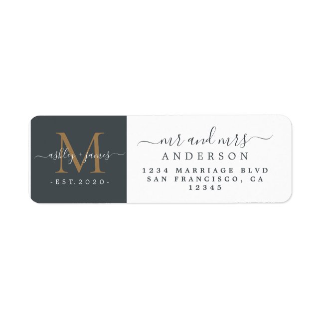 Newlyged Monogram, Returadress Returadress Etikett (Framsidan)