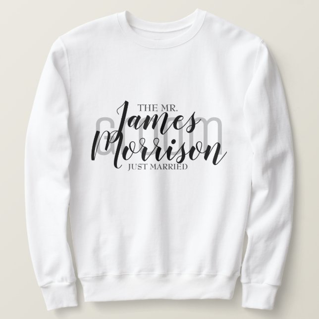 Newlyved Modern Elegant bröllop Lång Ärmad Tröja (Design framsida)