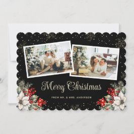Newlywed 2 Photo Botanical Black Merry Christmas Julkort