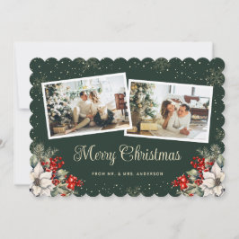 Newlywed 2 Photo Botanical Green Merry Christmas Julkort