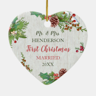 Newlyweds 1:a juldagen Anpassningsbar Photo Rustic Julgransprydnad Keramik