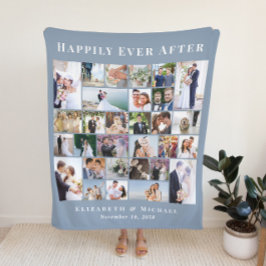 Newlyweds 30 Photo Collage Dusty Blue Bröllop Fleecefilt