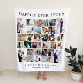 Newlyweds 30 Photo Collage White Bröllop Fleecefilt