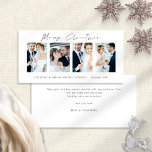 Newlyweds 4 Foton White God jul Julkort<br><div class="desc">Newlyweds 4 Photos White Script White God jul. Tillgänglig digitalt och utskriven. Modern och minimalistisk,  med ett skript för snyggten för God jul. Byt ut provexemplet bilder mot dina egna bröllop-favoriter och anpassa resten av orden på vardera sidan efter behov.</div>
