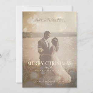 Newlyweds Anpassningsbar Photo Elegant Golden Snow Julkort