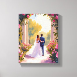 Newlyweds Bride & Groom Wedding Painting Canvastryck