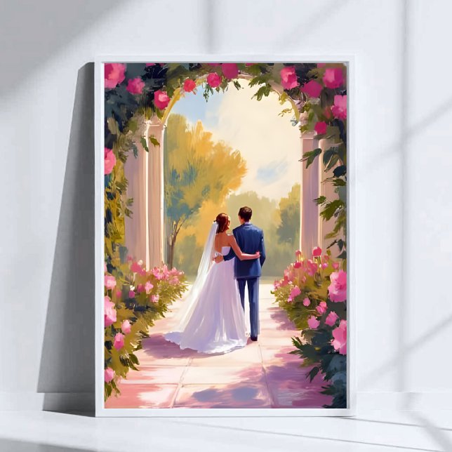 Newlyweds Bride & Groom Wedding Painting Poster (Skapare uppladdad)
