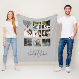 Newlyweds Bröllop Gift Monogrammed Photo Collage Fleecefilt