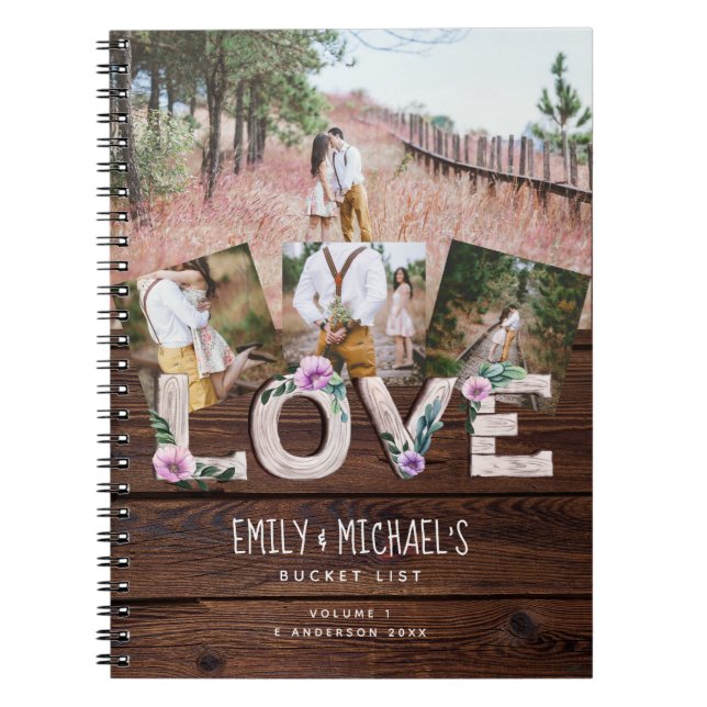 Newlyweds BUCKET LIST Photo Rustic Lila Blommigt Anteckningsbok (Framsidan)