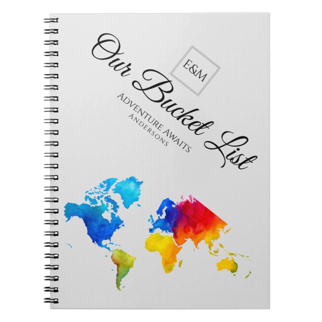 Newlyweds BUCKET LIST World Travel Karta Theme Anteckningsbok (Framsidan)