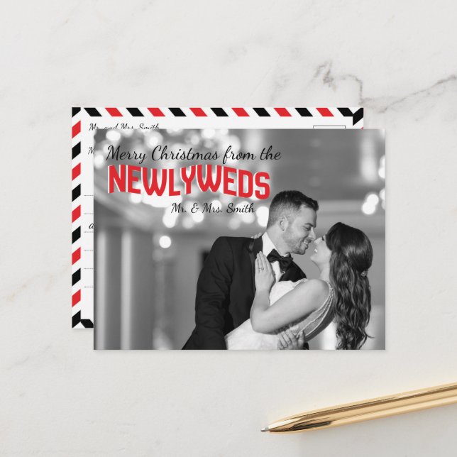 Newlyweds Christmas Holiday Photo Postcards Vykort (Fram/Back In Situ)