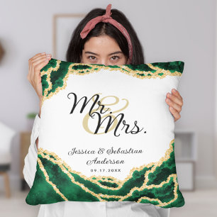 Newlyweds Emerald Grönt Marble Bröllop Kudde