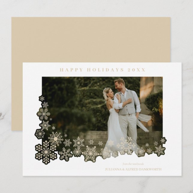 Newlyweds First Christmas Snowflakes Frame Photo (Fram/baksida)