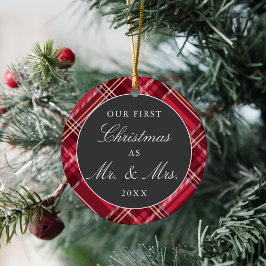 Newlyweds Första jul Tartan | Helgdag Photo Julgransprydnad Keramik