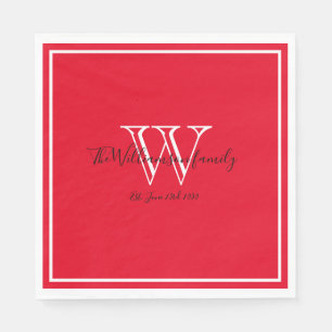 Newlyweds Gift Monogram Namn Papper Red Pappersservett