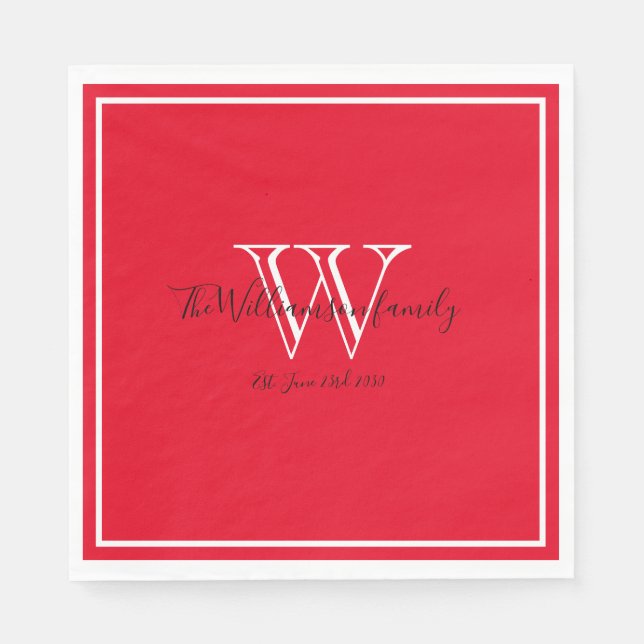 Newlyweds Gift Monogram Namn Papper Red Pappersservett (Framsidan)
