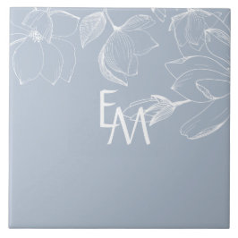 NEWLYWEDS GIFTS Dusty Blue White Magnolia MONOGRAM Kakelplatta