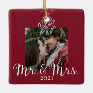 Newlyweds Mr & Mrs Photo Red Julgransprydnad Keramik
