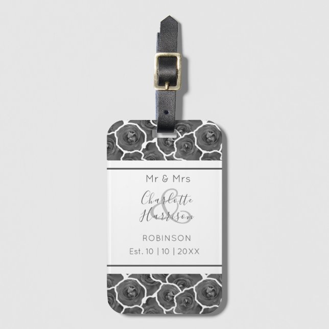 Newlyweds och Grått Ro Personlig Bagagebricka (Framsida vertikal)