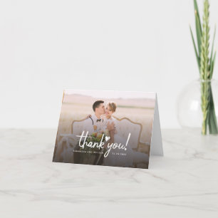 Newlyweds par Photo Bröllop Hand-Lettered Tack Kort