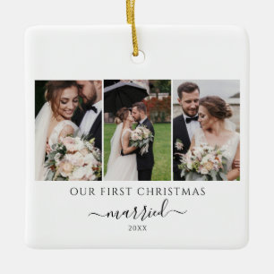 Newlyweds Photo Collage Första jul Julgransprydnad Keramik