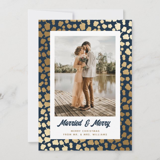 Newlyweds Photo jul Blue Guld Julkort (Framsida)