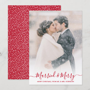 Newlyweds Photo Married and Merry Script jul Julkort