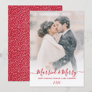 Newlyweds Photo Married and Merry Script jul Julkort
