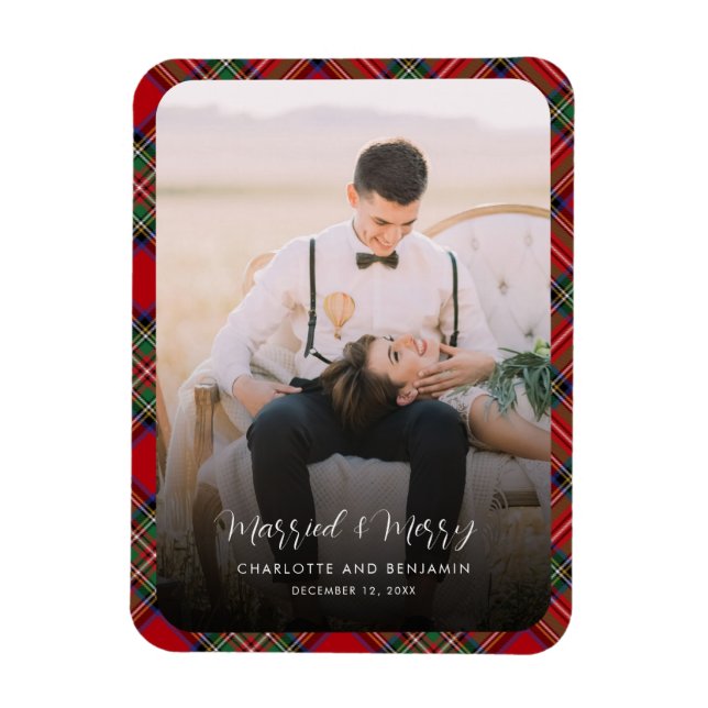 Newlyweds Photo Married och God jul Tartan Magnet (Vertikal)