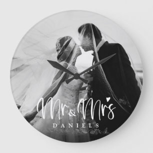 Newlyweds Romantic Modern Personlig Large Clock Stor Klocka
