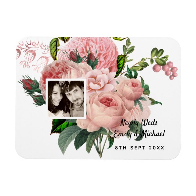 Newlyweds  Rosa ros Botaniska Blommigten PHOTO Magnet (Horisontell)