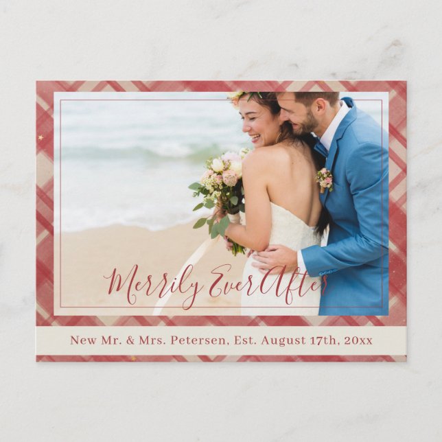 Newlywees Merrily Alltid efter rött julfoto Helg Vykort (Framsida)