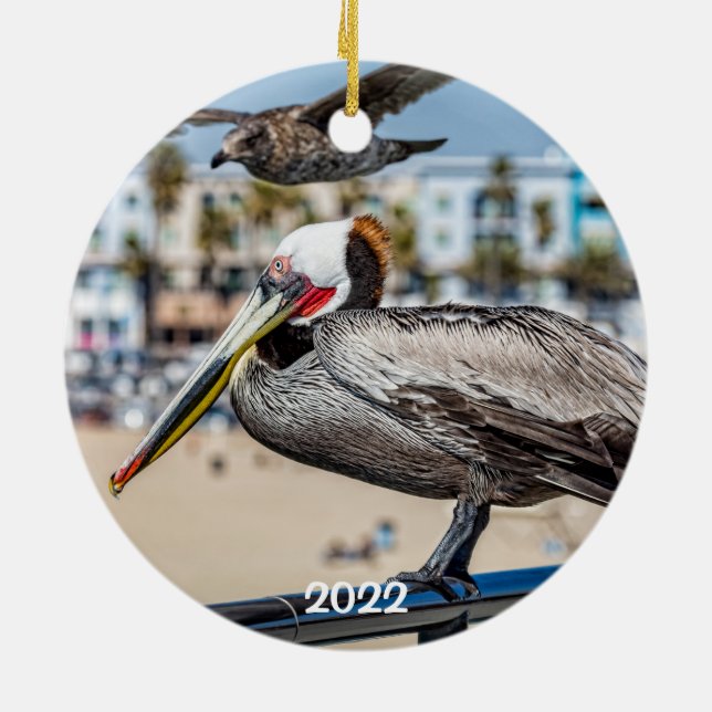 Newport Beach 2, sido round Ceramic Ornament (Baksidan)