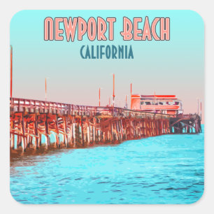 Newport Beach California Balboa Pier Vintage Fyrkantigt Klistermärke