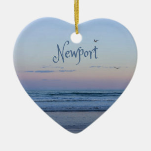 Newport Beach California Ocean Sunrise Blue Julgransprydnad Keramik